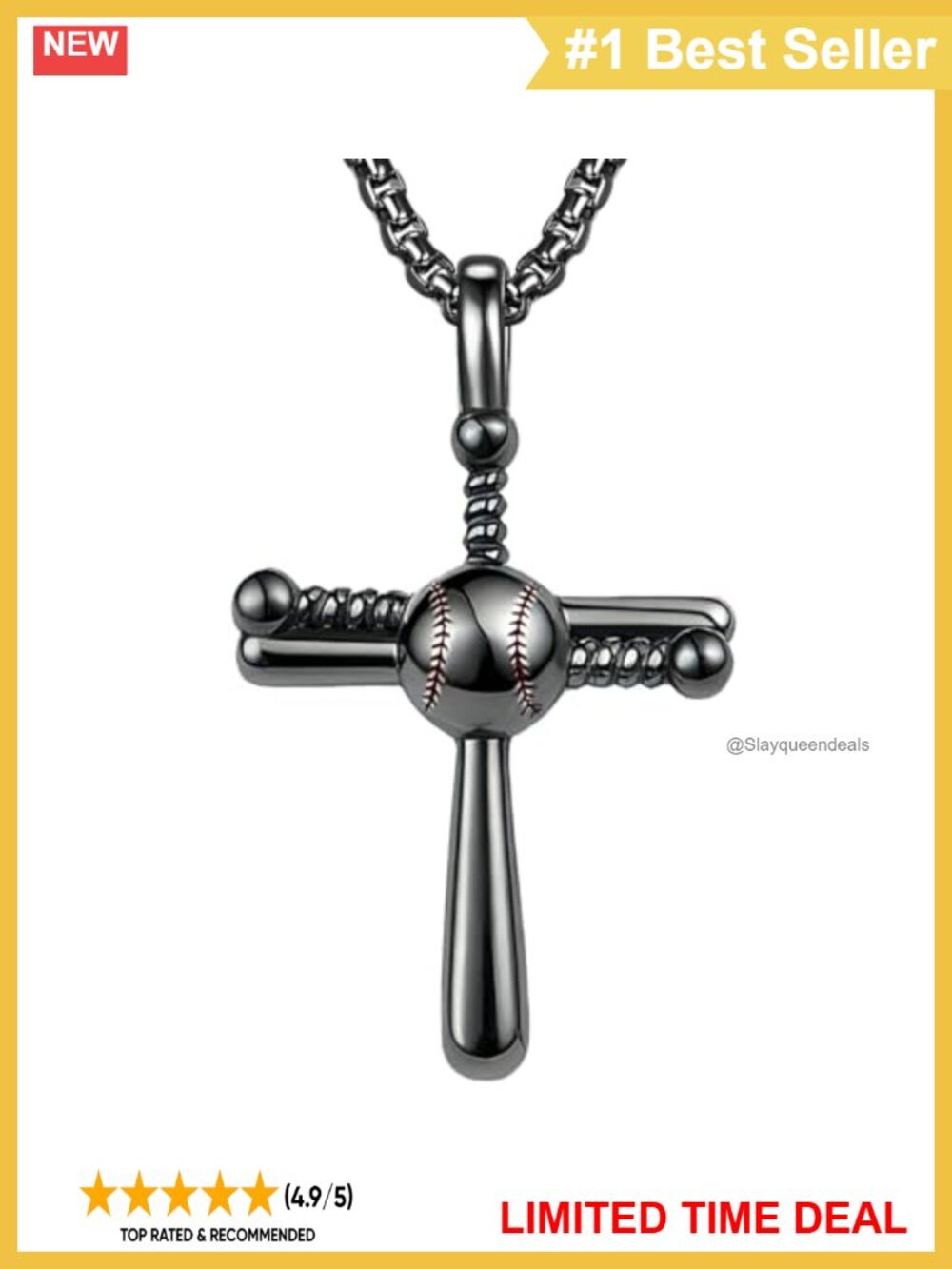 925 Sterling Silver Baseball Cross Necklace Pendant Gift